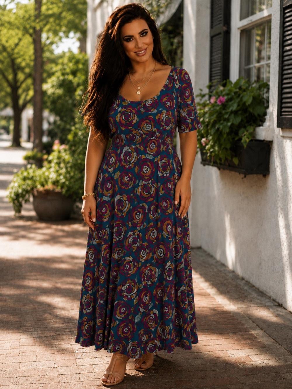 LuLaRoe Floral Maxi Dress in Teal, Purple, Burgundy